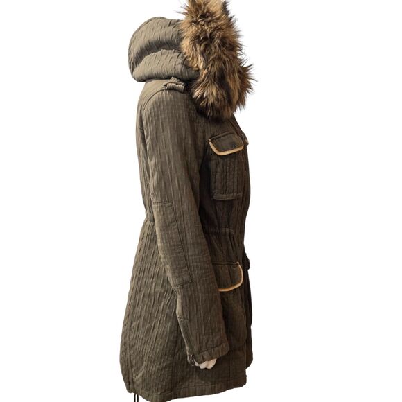 Anthropologie HEI HEI Jacket Size 6 Sherpa Lined Faux Fur hood Green anorak READ - Picture 6 of 16